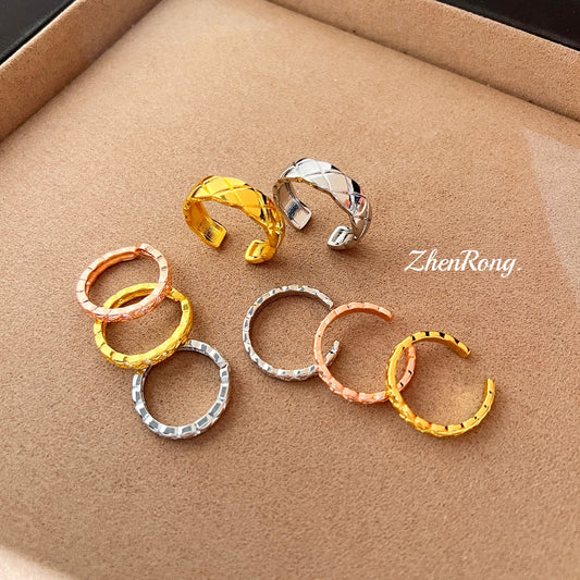 Classic Style Diamond Plaid Stacked Light Luxury Simplicity Wide Ring
