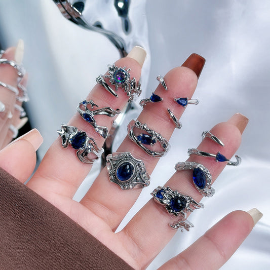 Retro Blue Zircon Fashion Open Cold Rings