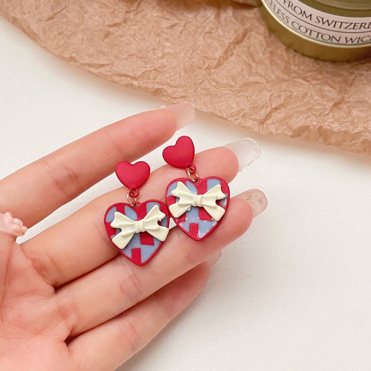 Women's Needle Sweet Elegance Red Love Heart Fashionable Earrings