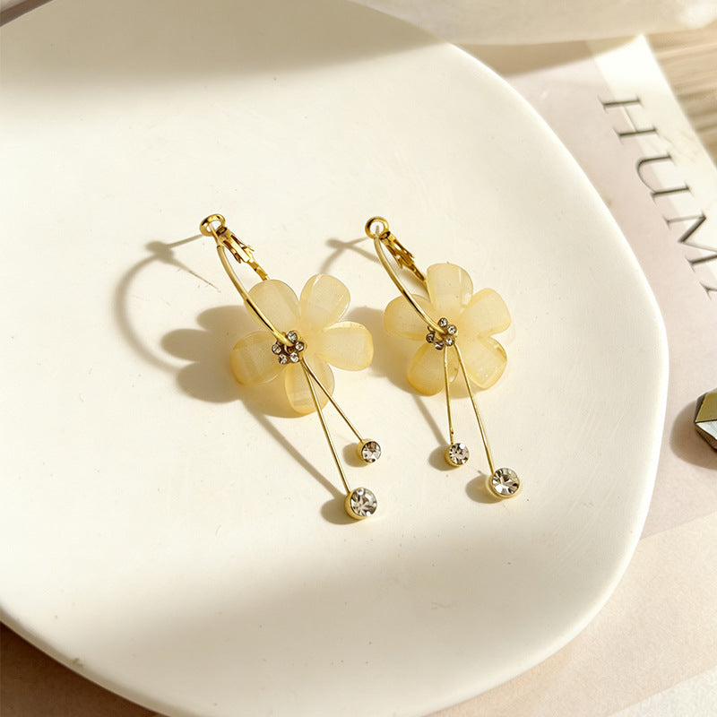 Korean Style Sweet Temperament Five Petal Flower Long Circle Rings