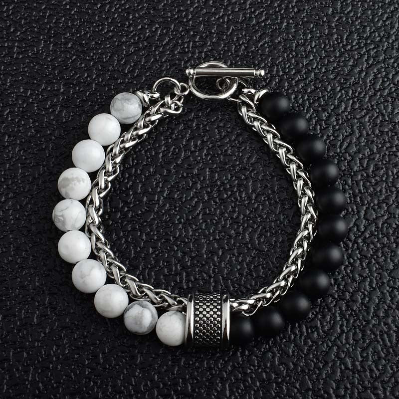 Men's Stainless Steel Basket Chain Frosted Stone Bracelets