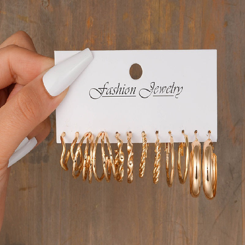 Retro Geometric Twist Metal Alloy Six Pairs Fashionable Earrings