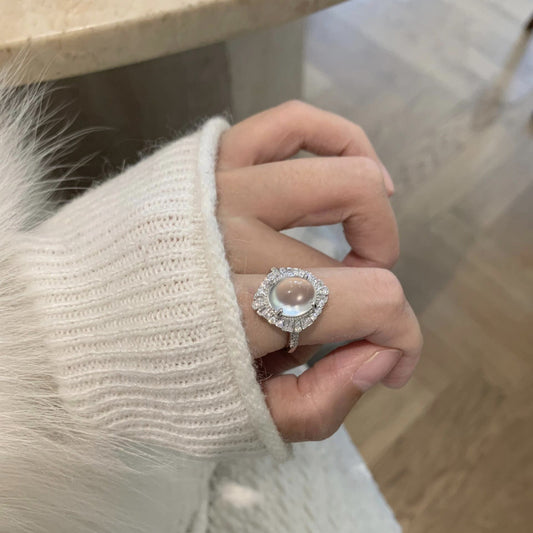 Women's Jade Inlaid Zircon Chalcedony Minority Retro Ring