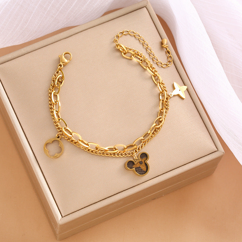 Presbyopic Mickey Golden Double Layer Twin Bracelets