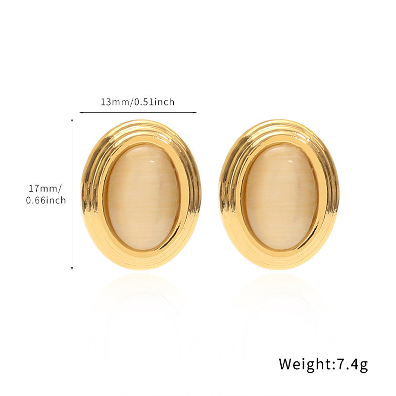 Affordable Luxury Fashion Stainless Steel Opal Stone Ear High-grade Earrings