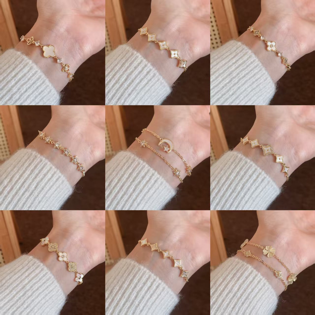 Women's Inlay Fritillary Four-leaf Flower Pull-out Light Luxury High-grade Bracelets
