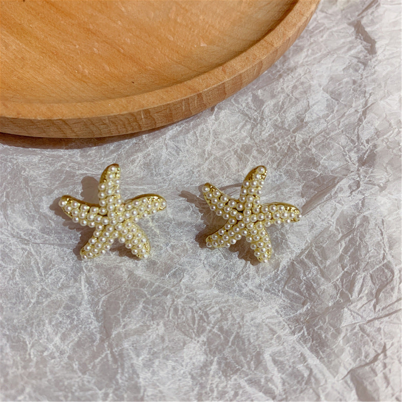 Women's Pearl Starfish Sier Needle Elegant Wild Earrings