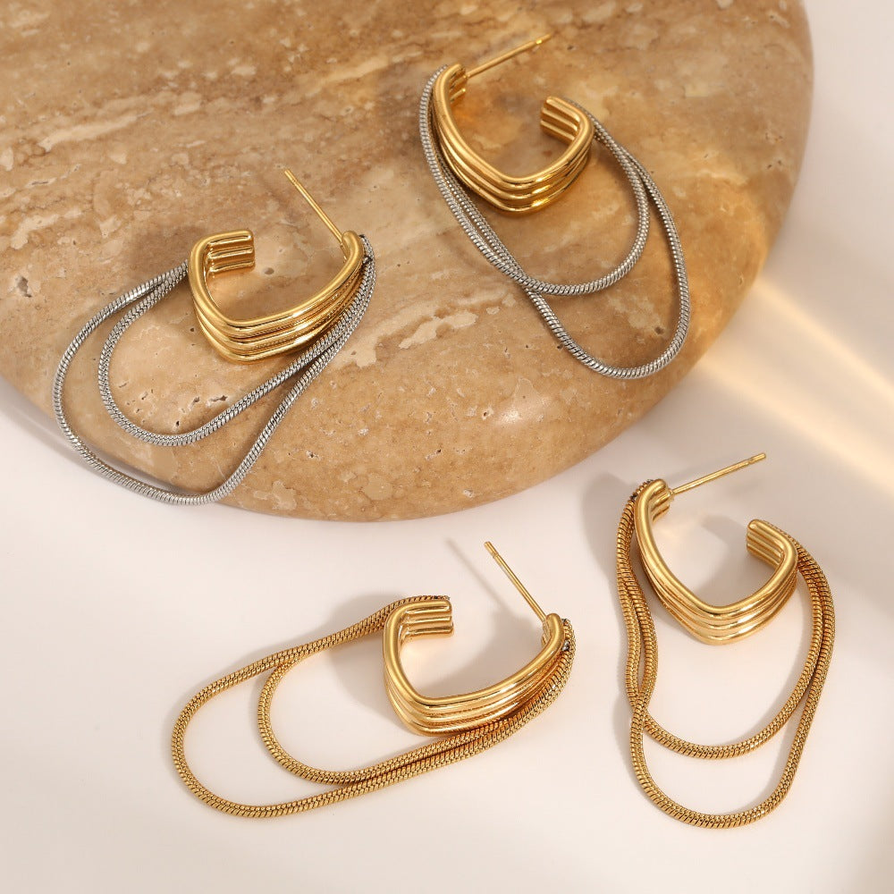 Women's Stainless Steel For Minimalist Design Color Matching Chain Earrings