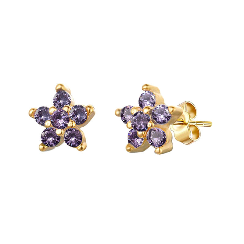 Sier Needle Color Flower Diamond Petite Female Creative Fashion Simple Rings