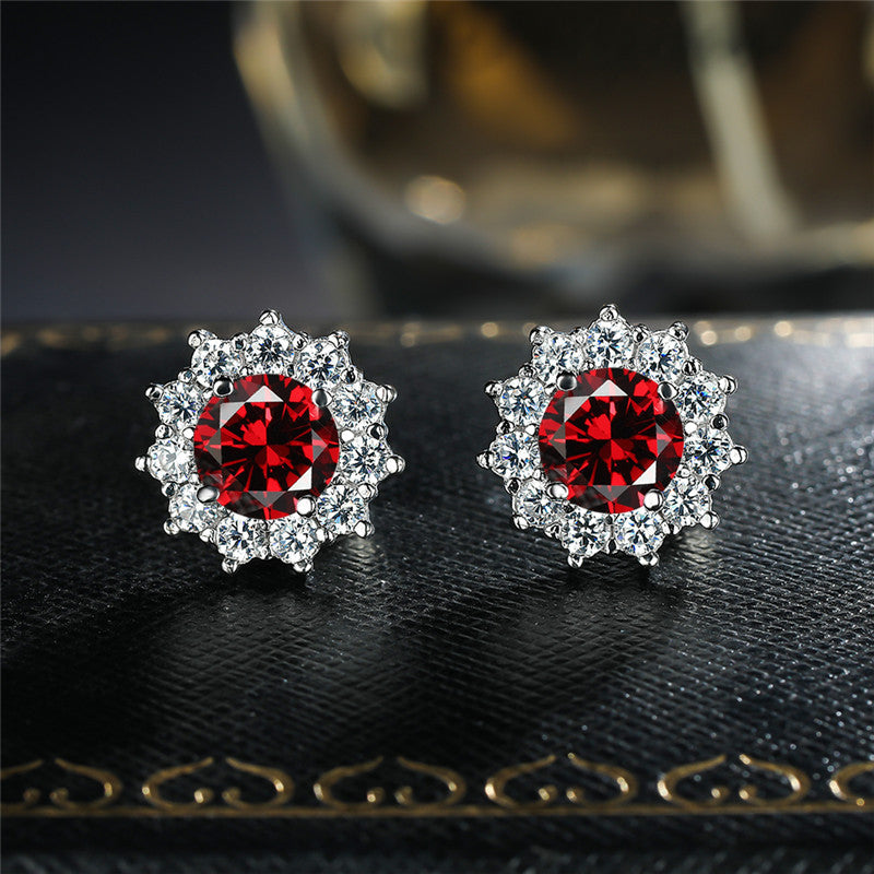 Women's Snowflake Pink Diamond Zircon Fashion Sunflower Stud Earrings