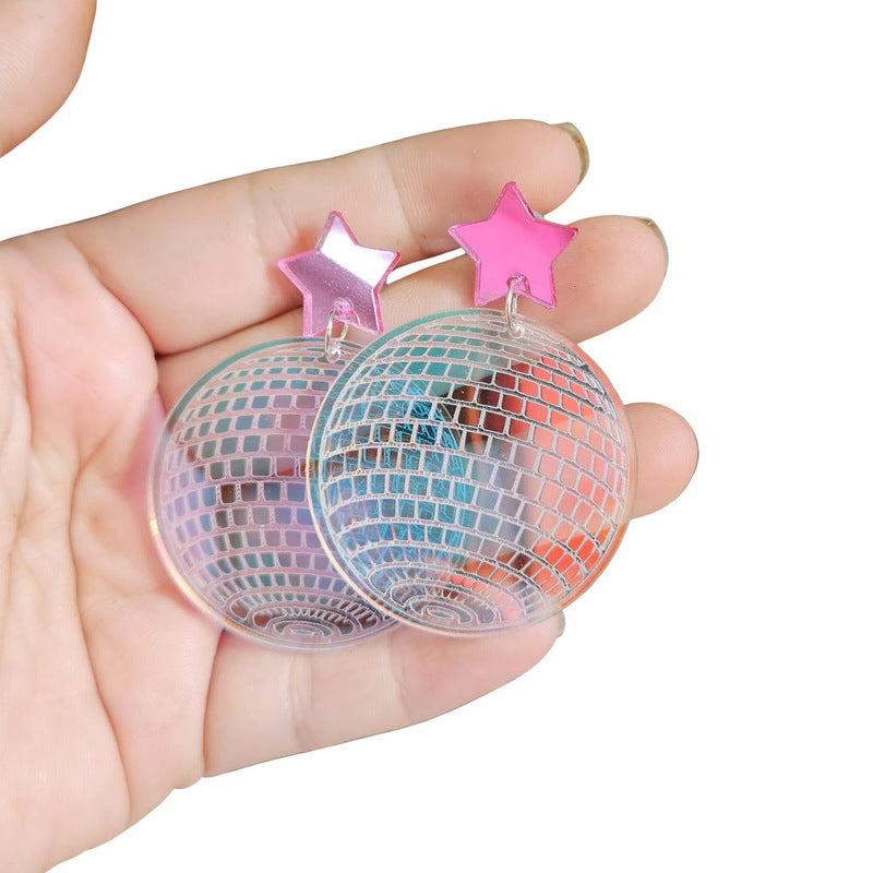 Exaggerated Creative Five-pointed Star Acrylic Vintage Ball Mirror Earrings