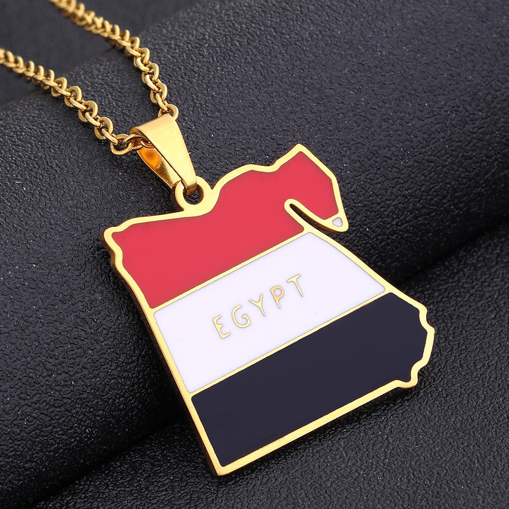 Women's & Men's Titanium Steel Egypt Drop Oil Map Stainless Couple Necklaces