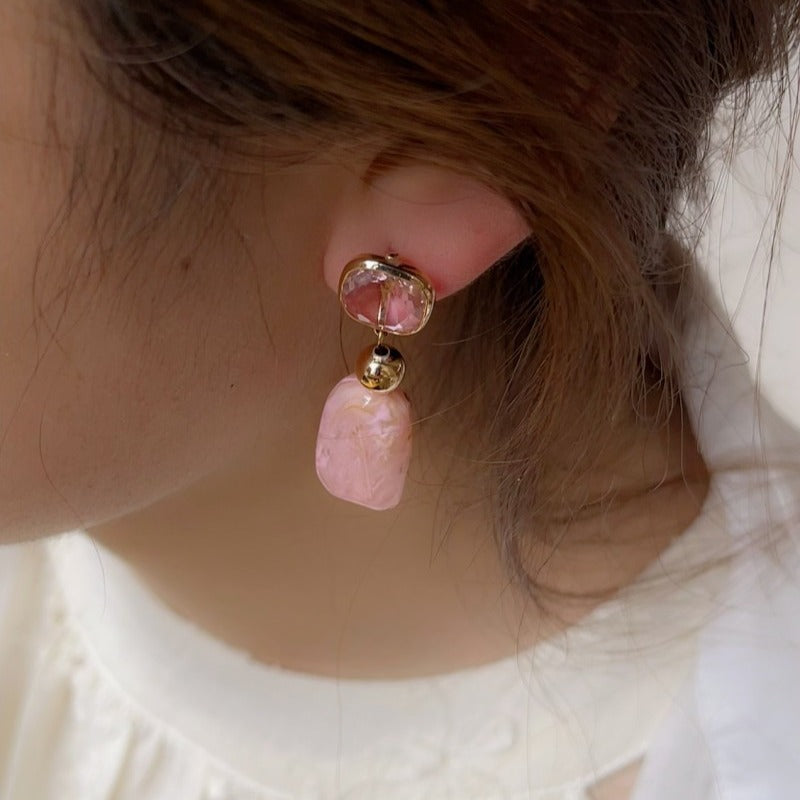 Metallic Pink Jade Sier Needle Retro Sweet Simple Fashion Earrings