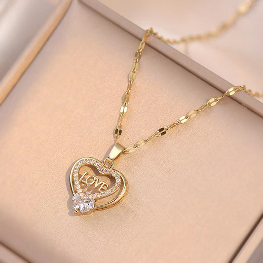 Fashion Simple Copper Micro Inlay Heart-shaped Necklaces
