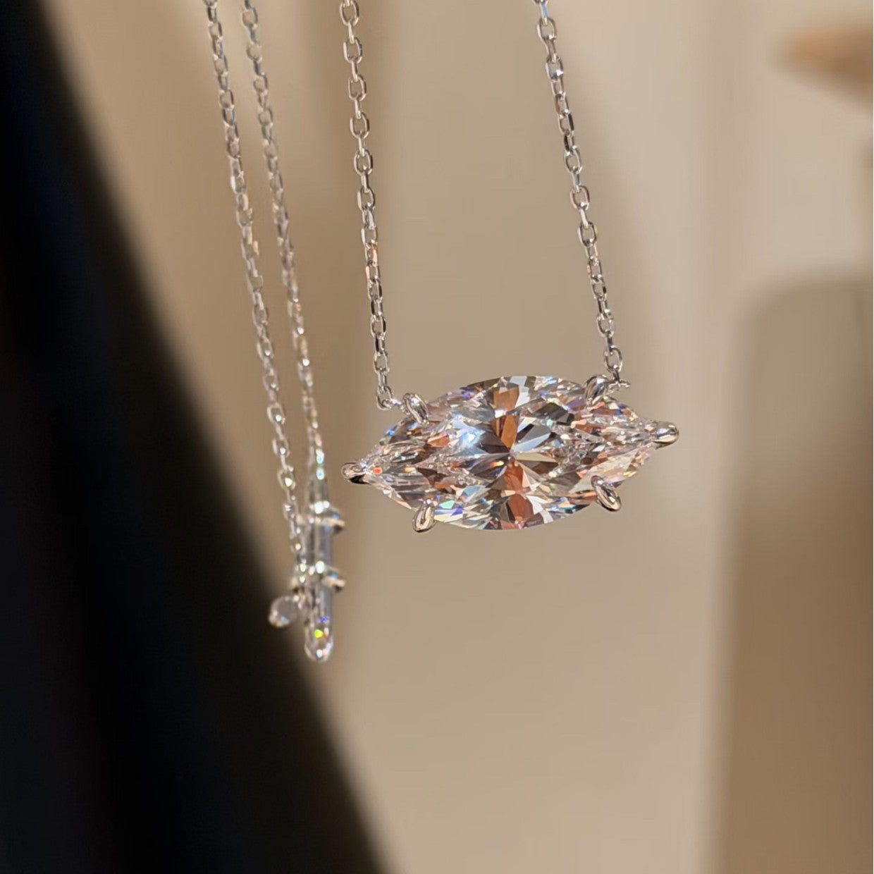Women's Eye Diamond Sterling Sier For 2 Karat Horizontal Push-pull Adjustable Necklaces