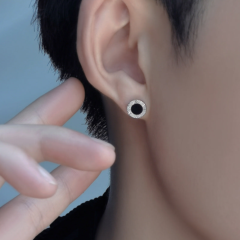 Men's Sier Texture High Sense Niche Style Eardrop Trendy Stud Earrings