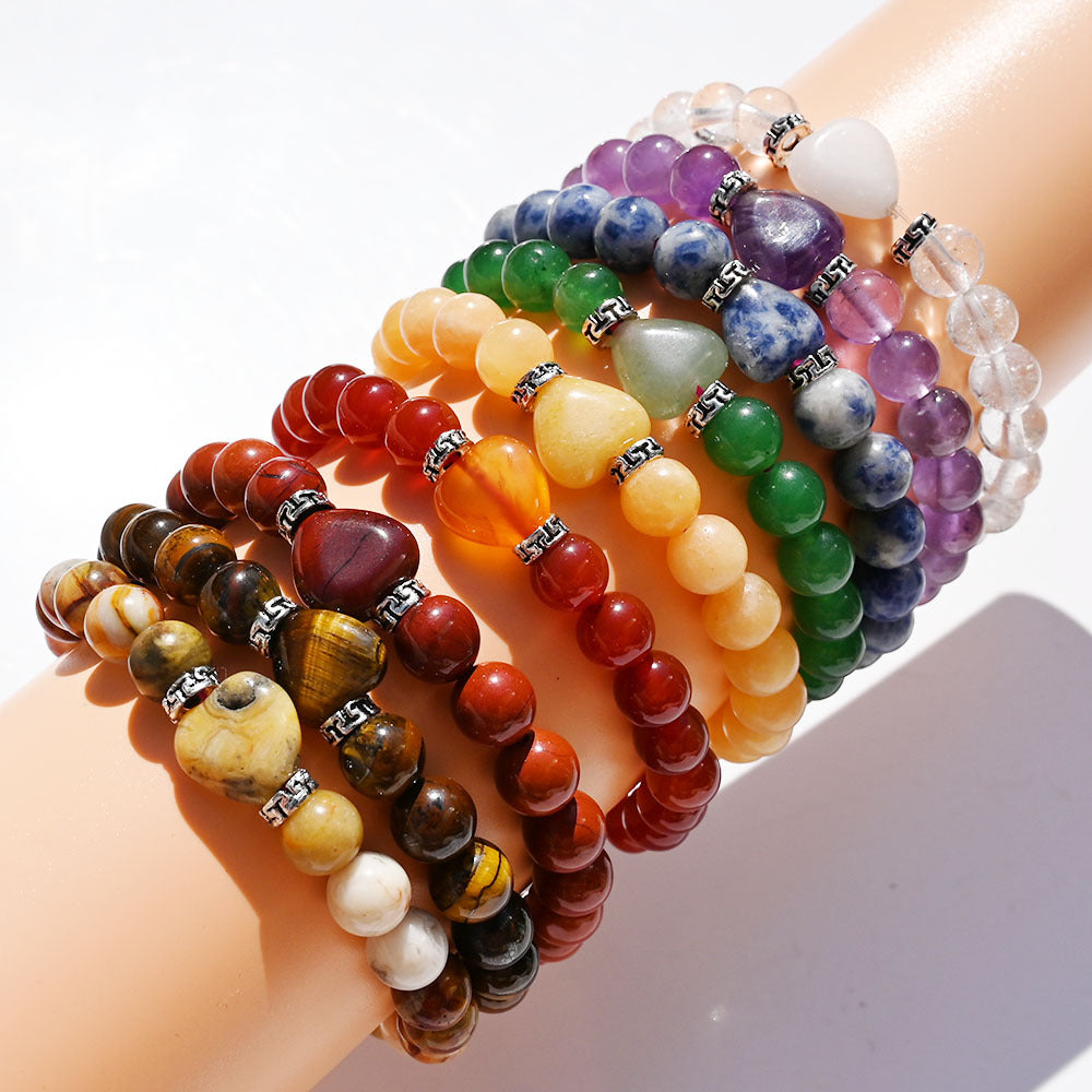 Agate Amethyst Yard Love Heart Tigereye Head Bracelets
