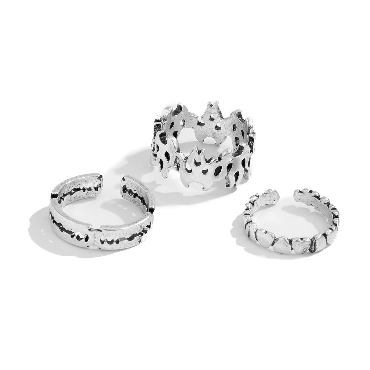 Retro Simple Niche Design Flame Heart Shaped Trendy Cool Open-end Rings