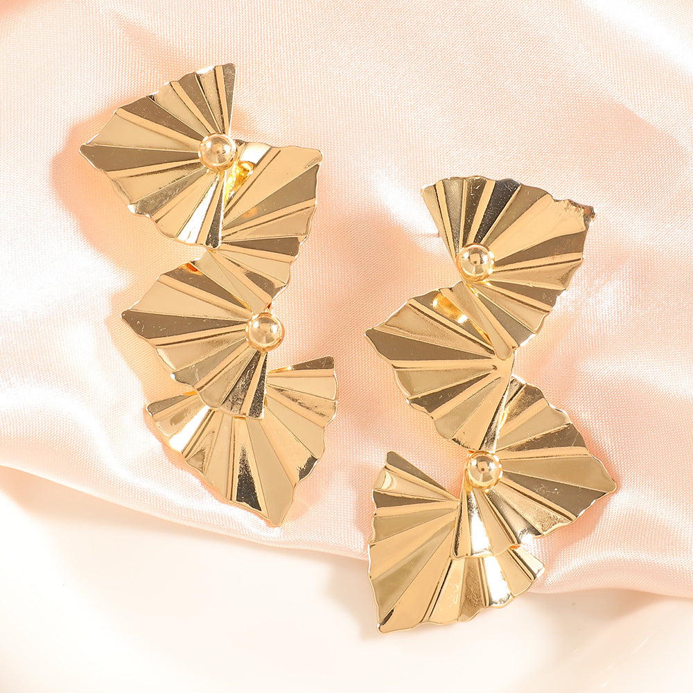 Women's Fashion Design Metal Glossy Surface Folding Ear Stud Earrings