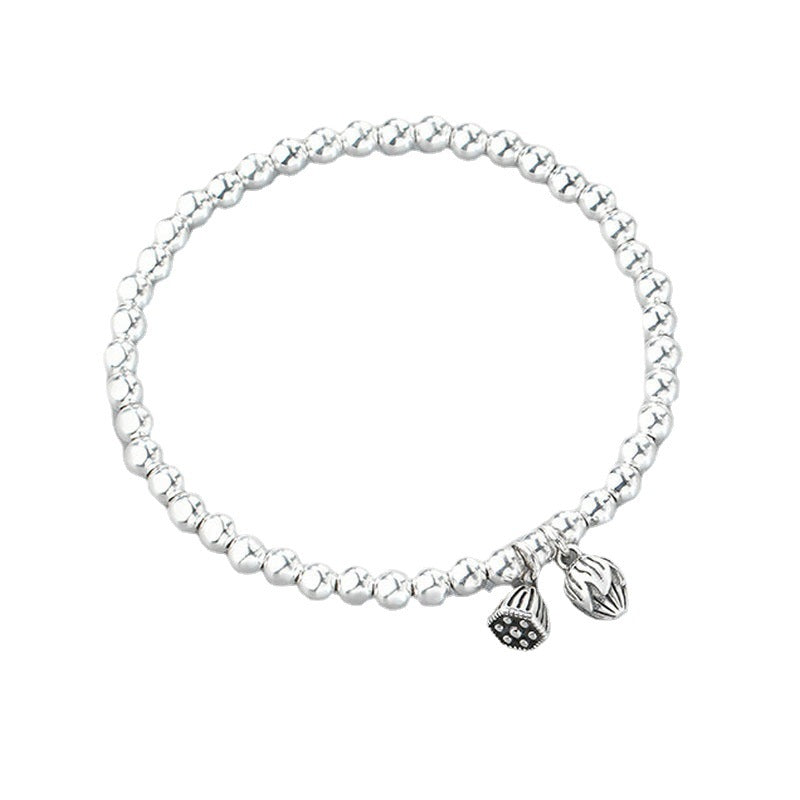 Trendy Sier Plated Lotus Flower Seedpod Sliver Beads Two World Bracelet