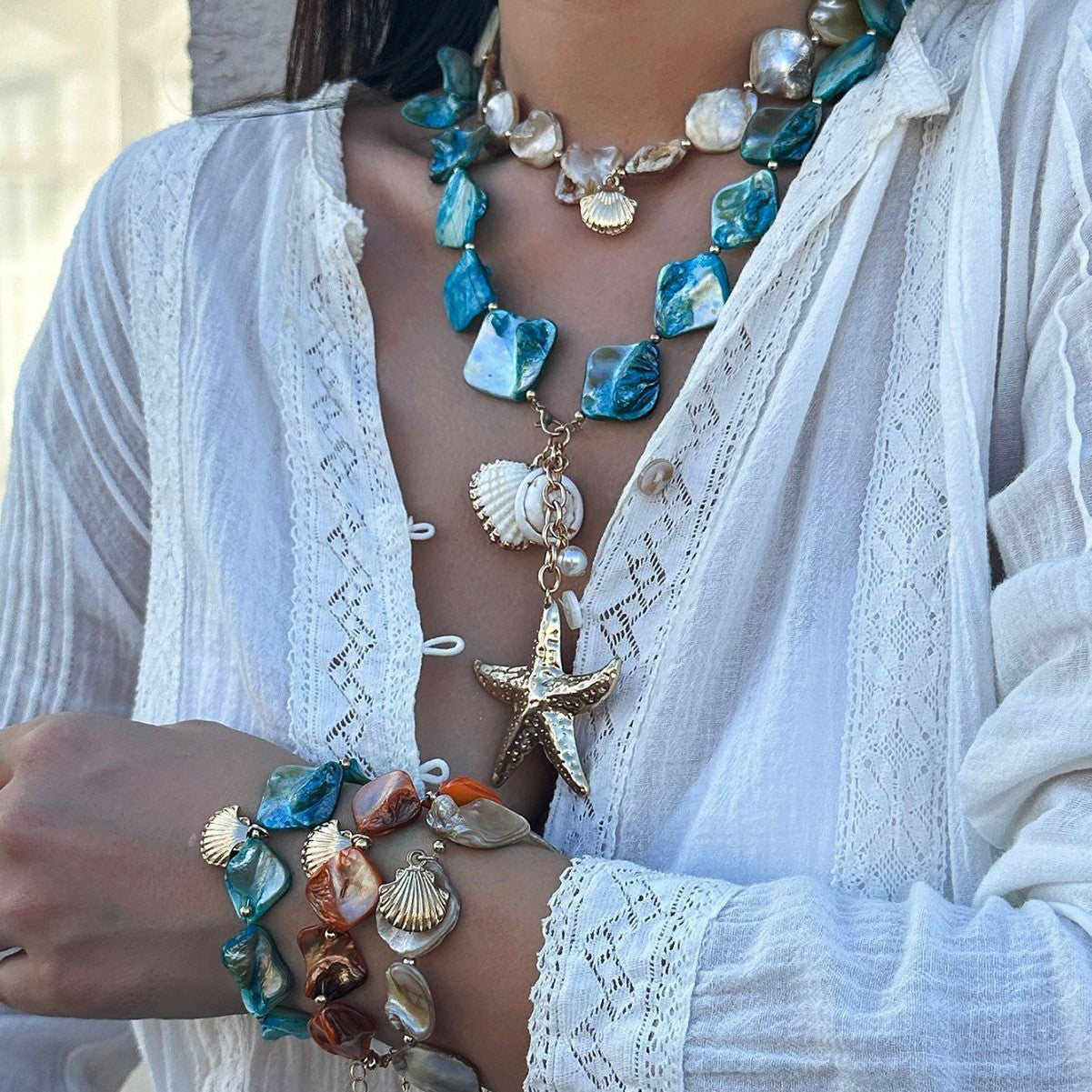 Stylish Beach Summer Starfish Shell Alloy Vintage Necklaces