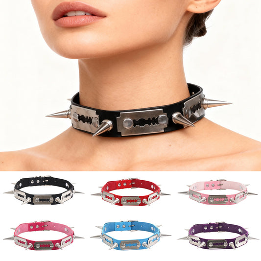Leather Gothic Punk Razor Blade Fashion Necklace