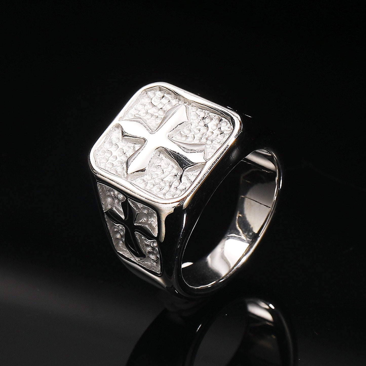 Titanium Steel Casting Trend Stone Texture Rings