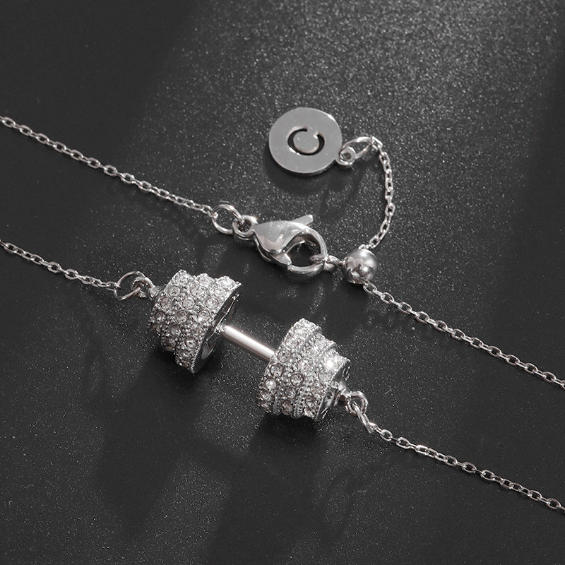 Full Diamond Hip Hop Copper Dumbbell High Necklace