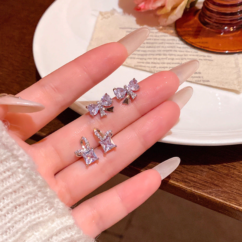 Micro Inlaid Zircon Bow Female Love Earrings