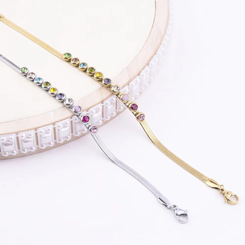 Stainless Steel Blade Chain Color Diamond High-grade Beaded Style Environmental Bracelets