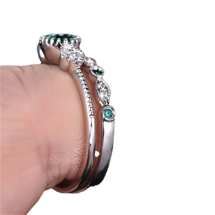 Women's Fashion Zircon Emerald Engagement Couple Rings