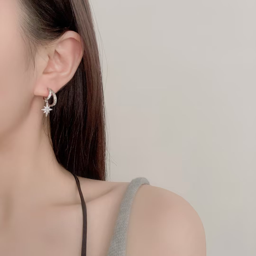 Geometric Irregular Metal Sterling Sier Zircon Stars High-grade Female Stud Earrings