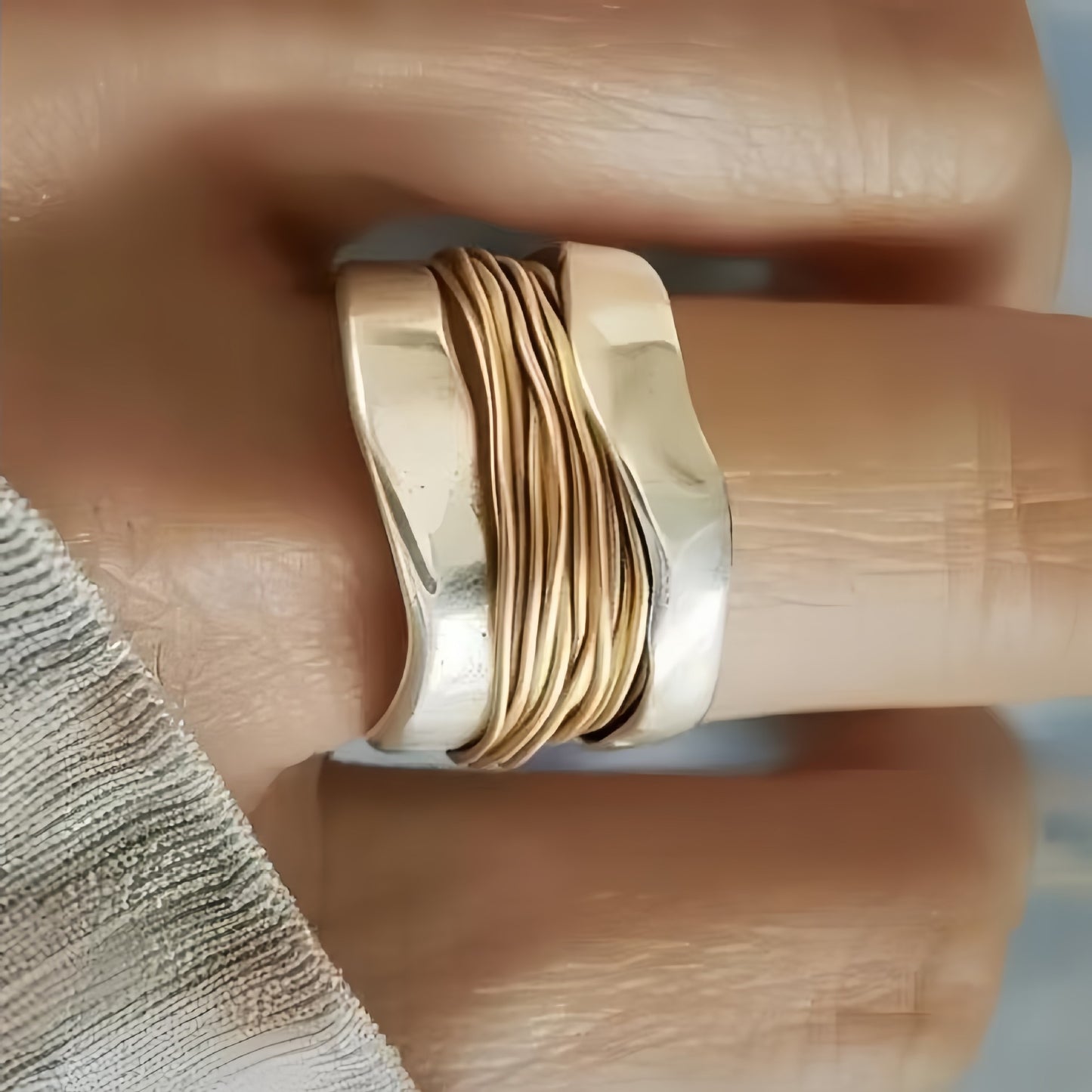 Women's Two-color Steel Wire Wide Surface Minimalist Ring