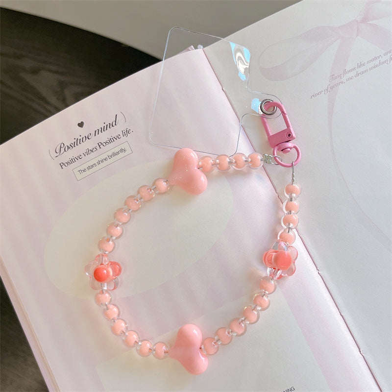 Women's Bow Beads Mobile Phone Lanyard Charm Pearl Love Short Bracelet