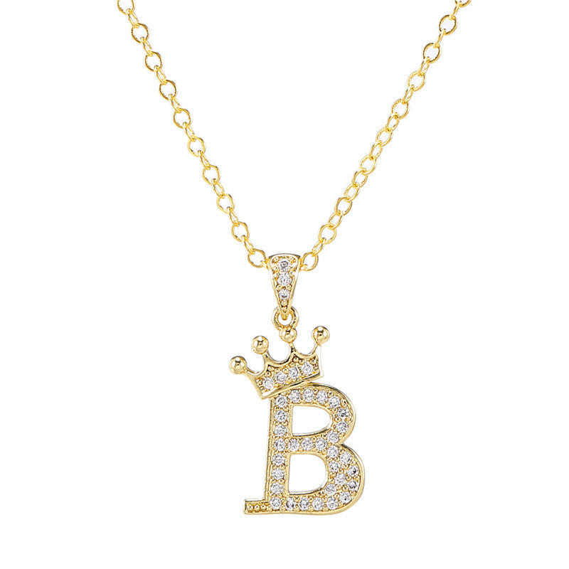 Zircon Crown English Letter Design Gold Clavicle Necklace