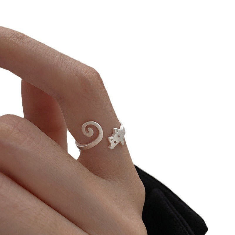 Cute Simple Niche Design Frosted Cat Animal Rings