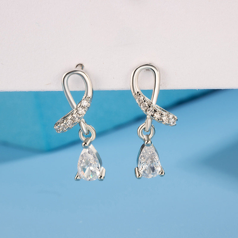 Zircon Cross Water Drop Ear Design Small Versatile Stud Earrings
