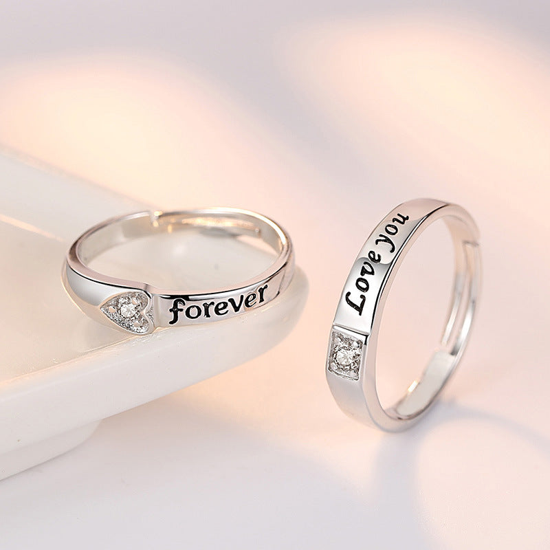 Women's & Men's Love Heart-shaped Eternal Zirconium Open Couple Elegant Rings