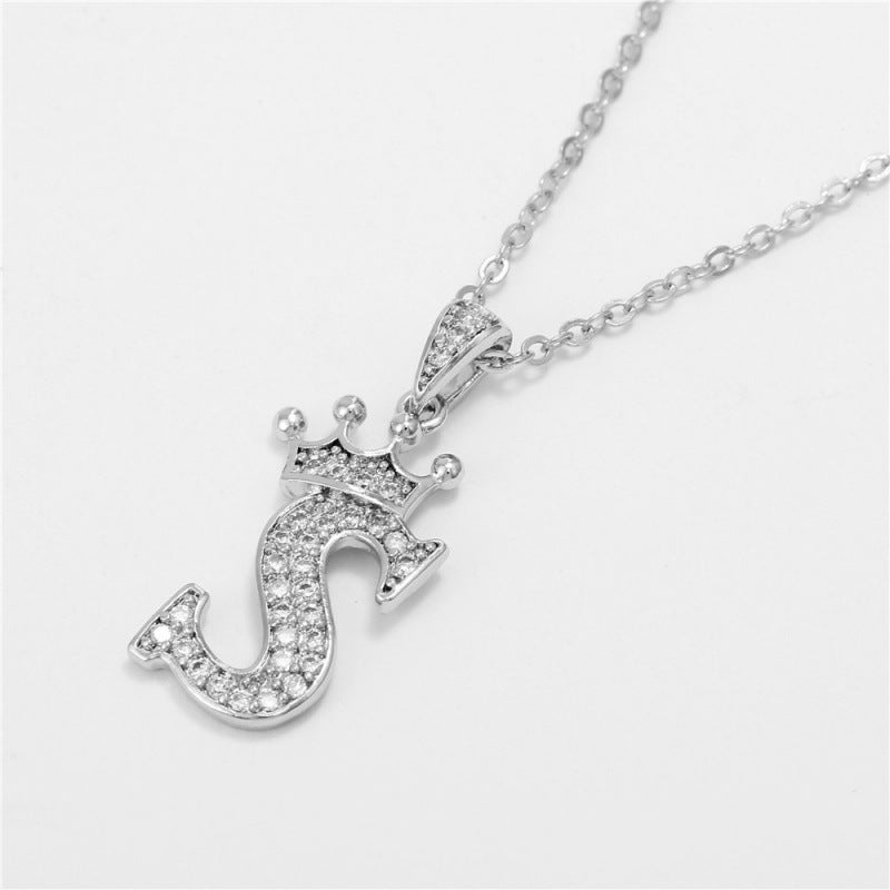 Zircon Crown English Letter Design Gold Clavicle Necklace