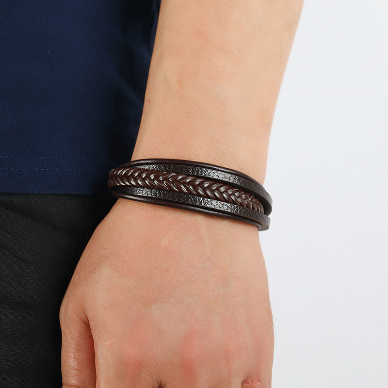 Men's Popular Ornament Simple Woven Leather Magnetic Bracelets