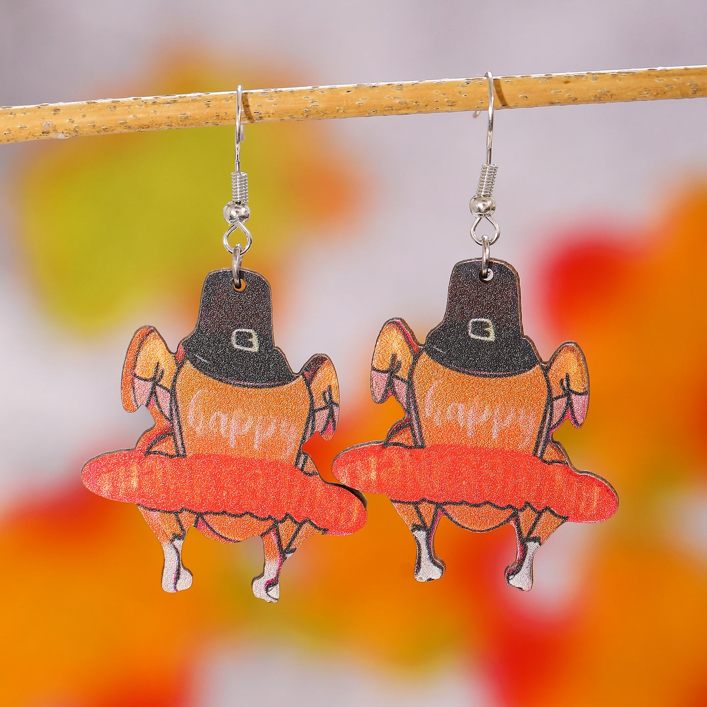 Autumn Thanksgiving Day Pumpkin Pie Turkey Earrings