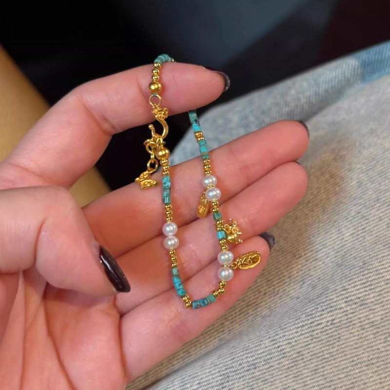 Women's Style Butterfly Pearl Turquoise Affordable Luxury Fashion Design High-grade Bracelet