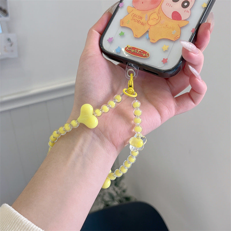 Women's Bow Beads Mobile Phone Lanyard Charm Pearl Love Short Bracelet