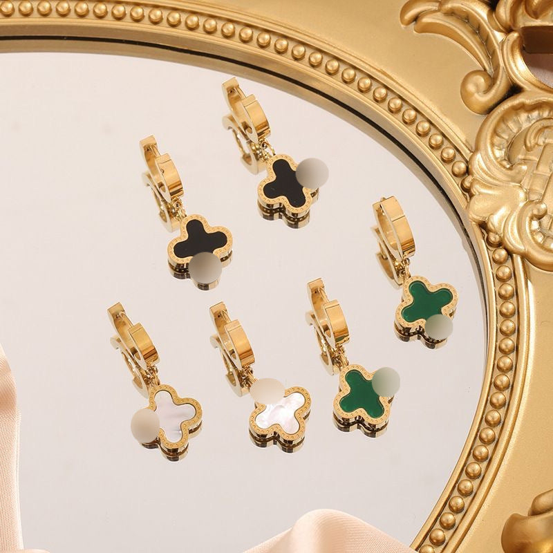Lucky Four-leaf Clover Titanium Steel Gold Plating Fashion Earrings