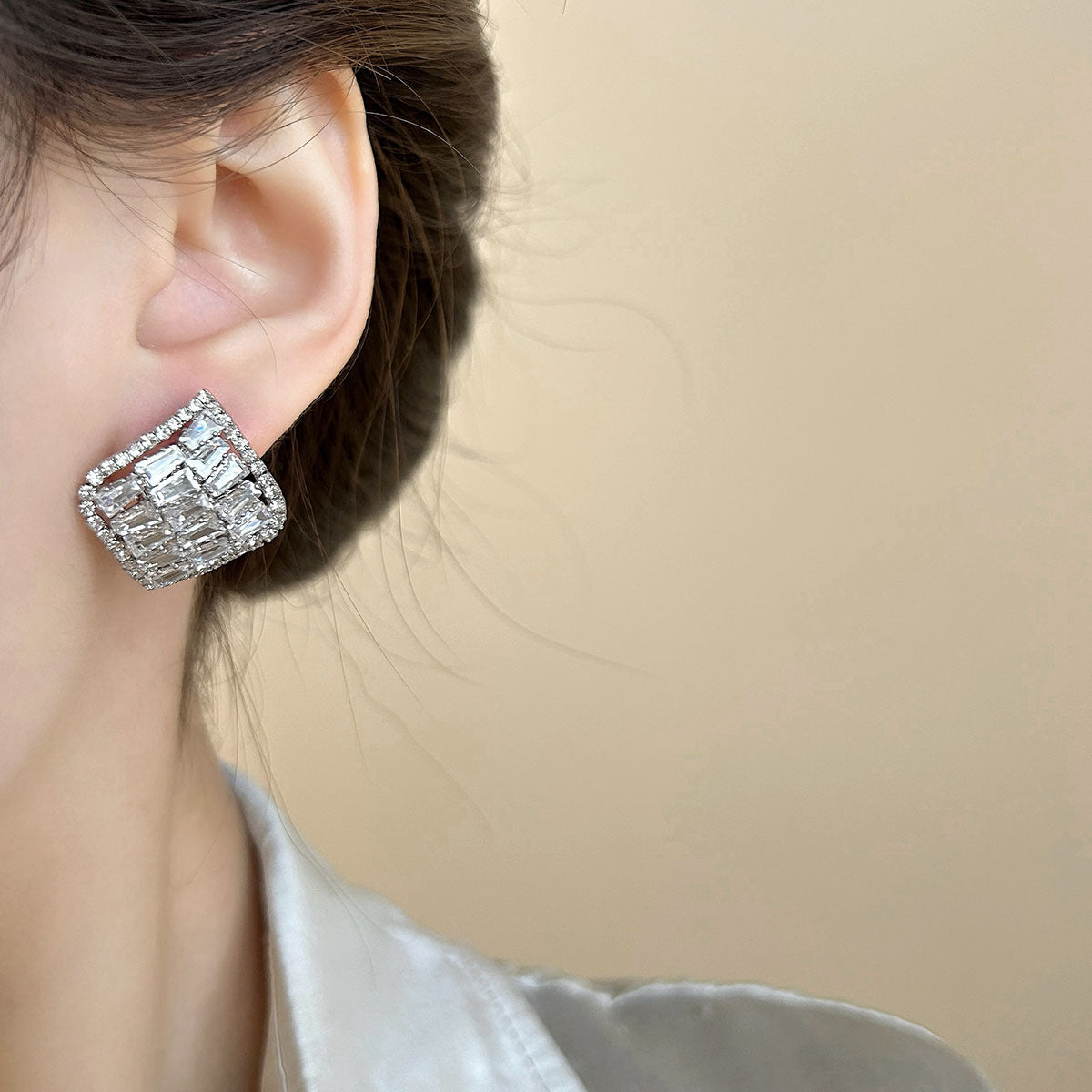 Women's Zircon Light Luxury Square Super Flash For Design High Sense Stud Earrings