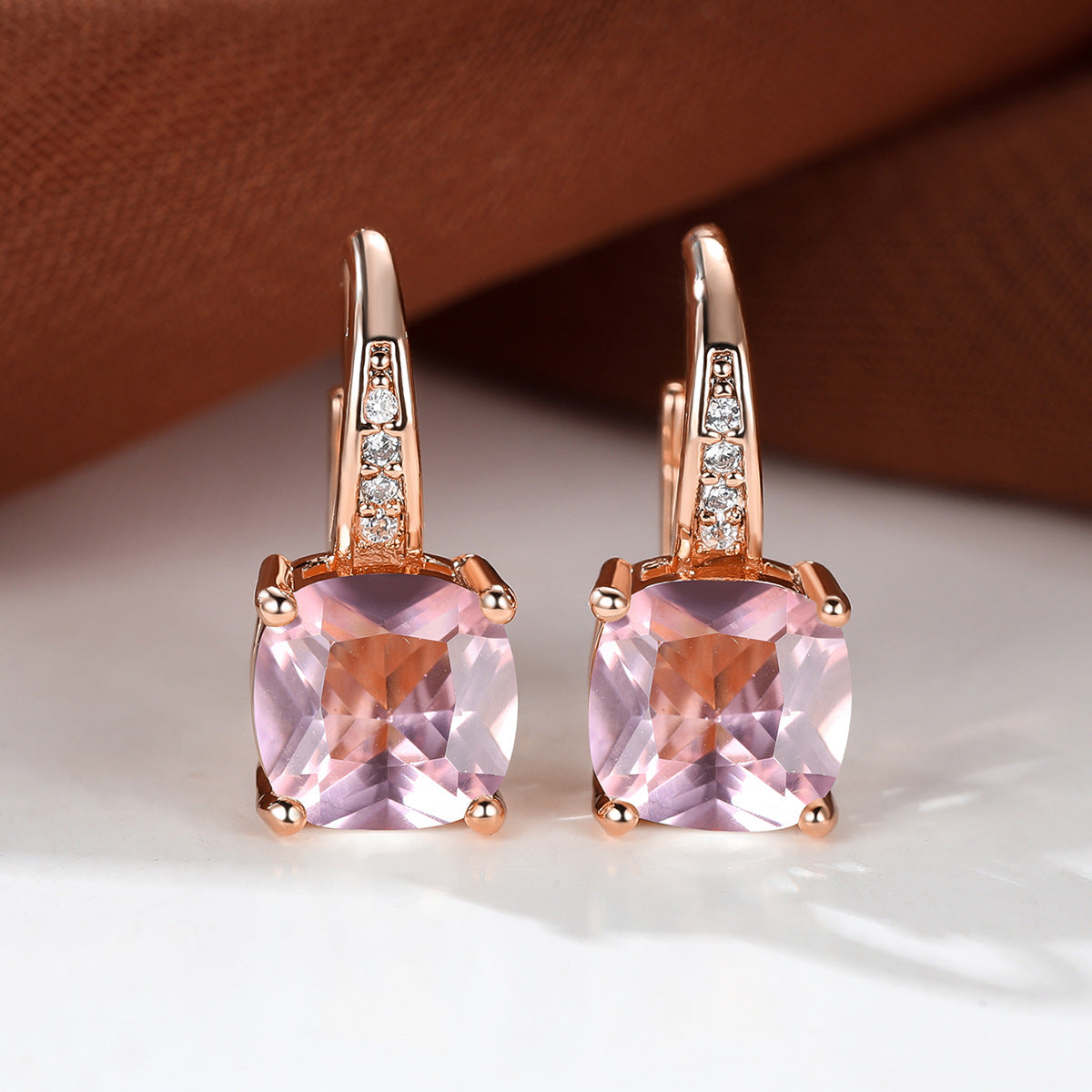 Women's Square Zircon Inlaid Ear Hook Korean Fashion Style Stud Earrings