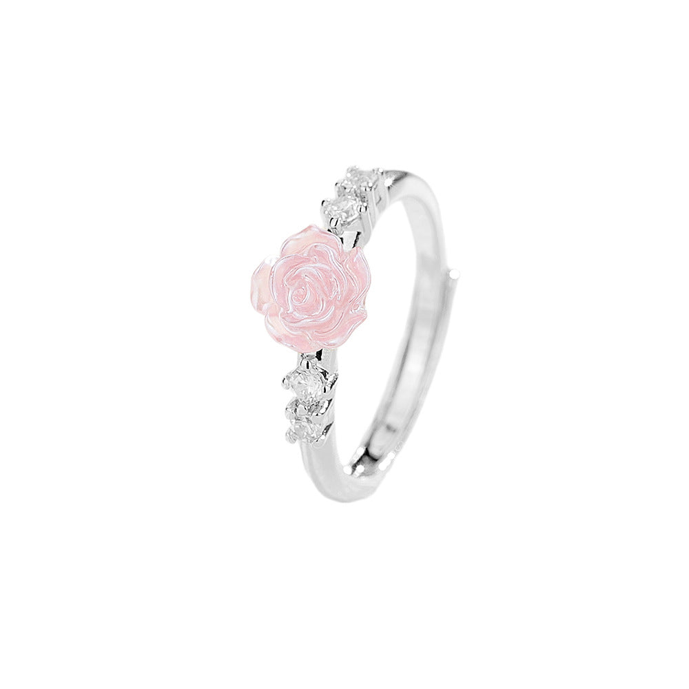 Selection Camellia Light Luxury High Sense Refined Rhinestone Colorful Rose Ring