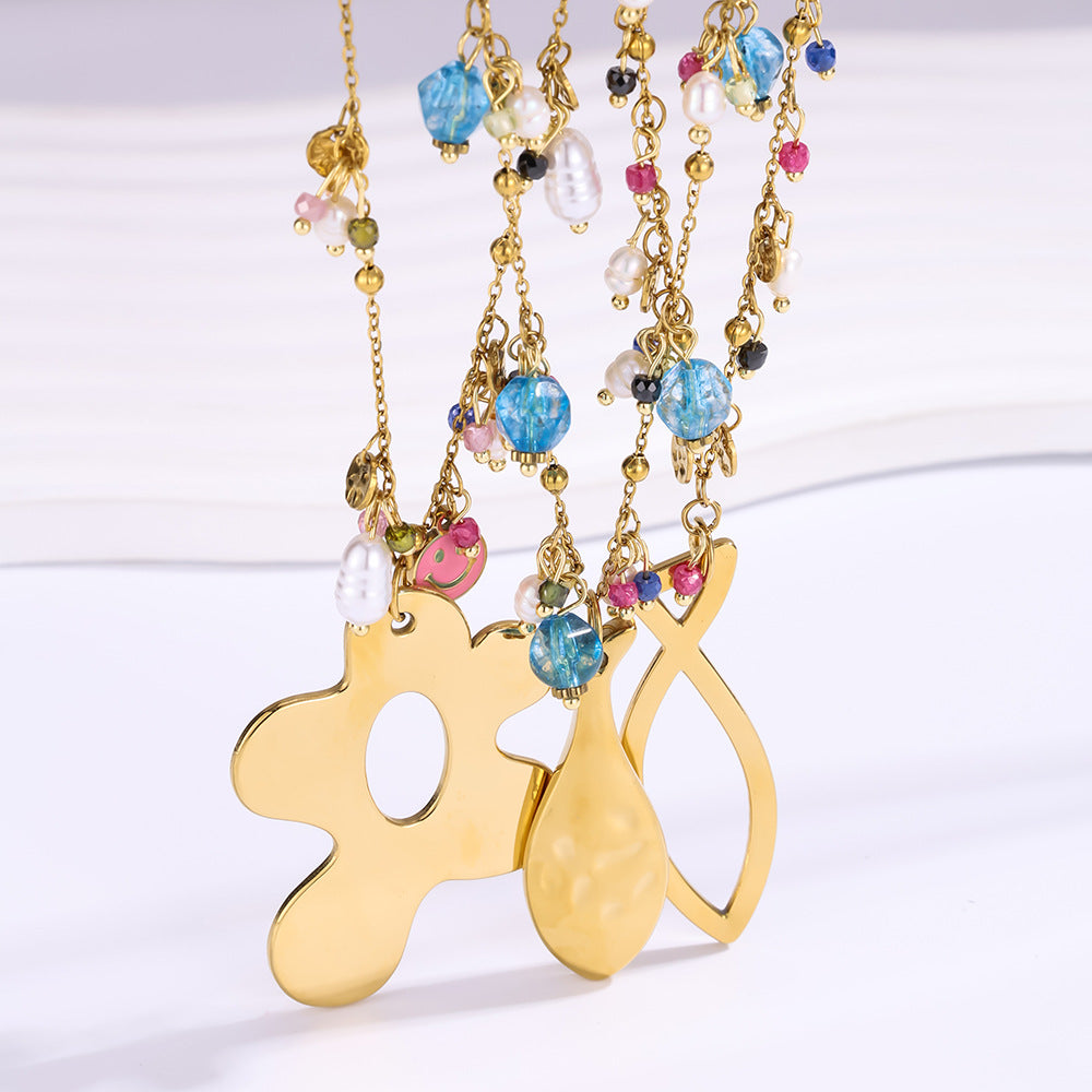 Stainless Steel Female Golden Fish Flower Color Necklace