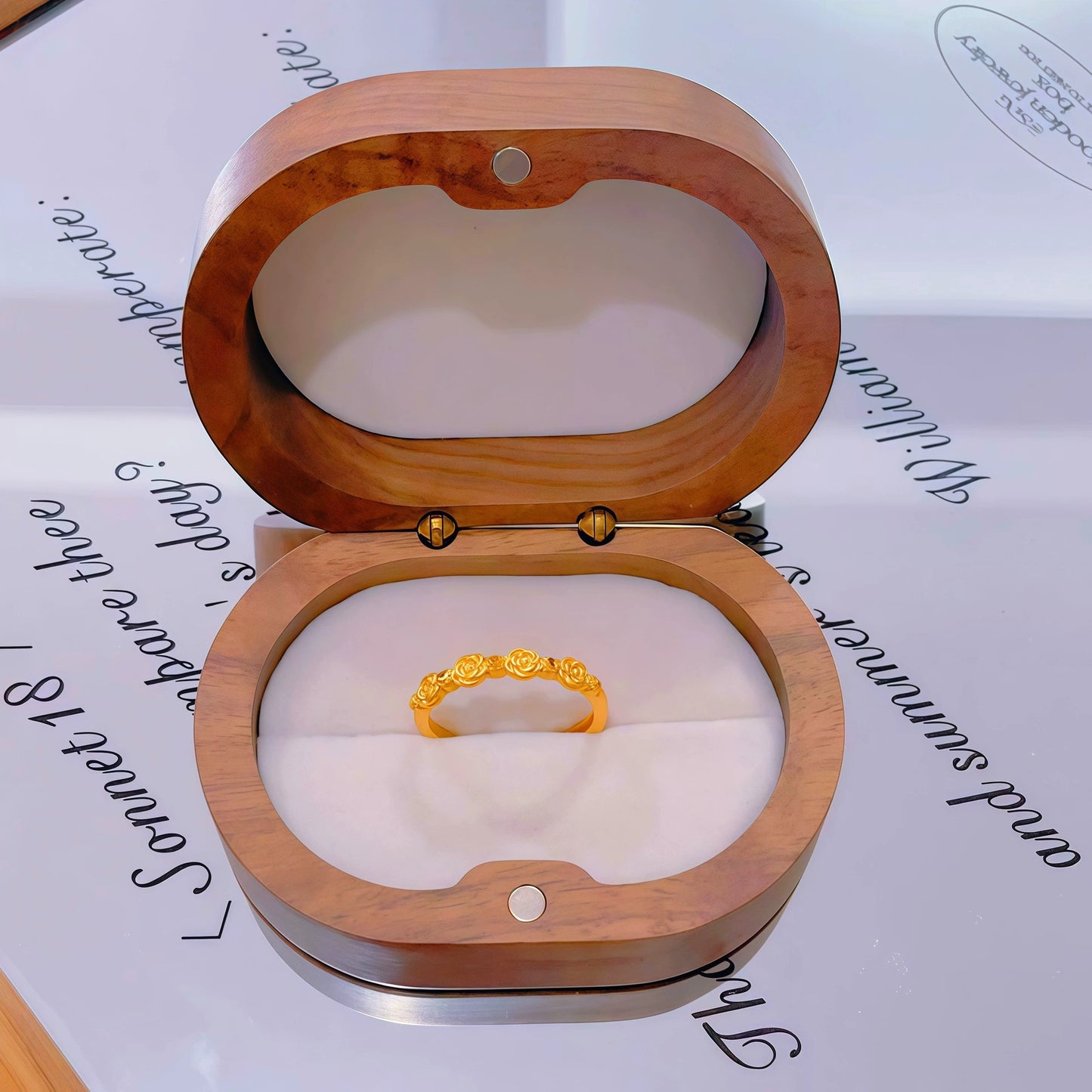 Gold Ancient Brushed Flower Niche Design Light Luxury Open Rings