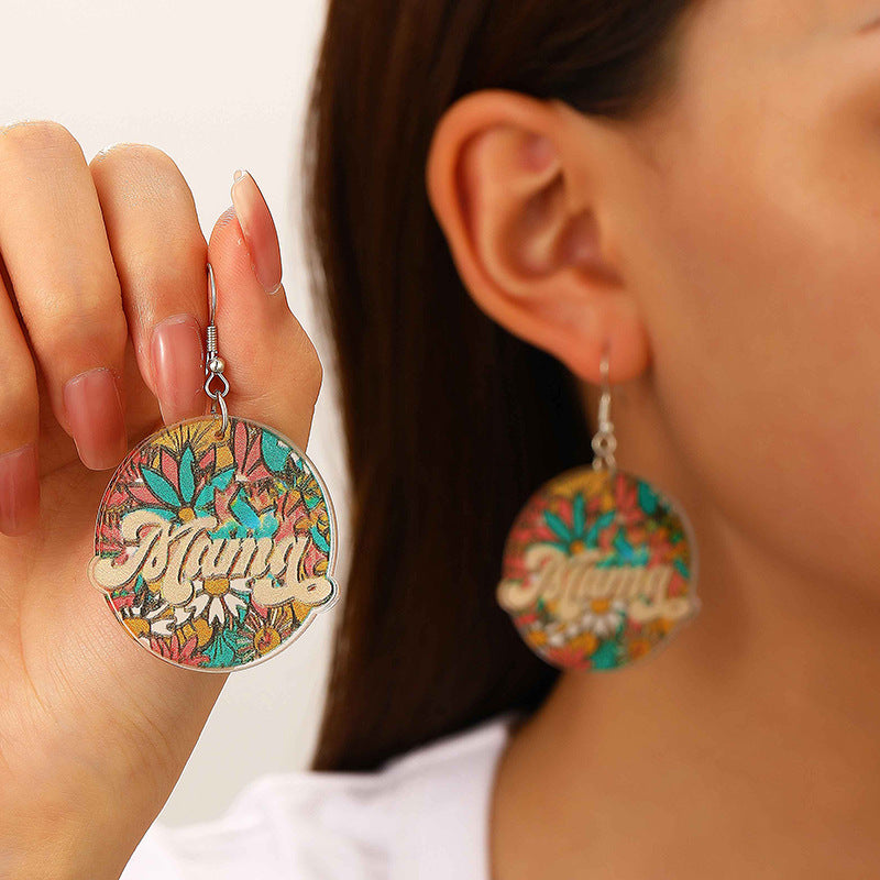 Pastoral Color Letter Acrylic Female Mother's Earrings